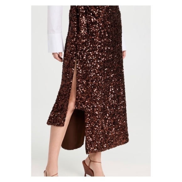 NWT ATOIR Teary Chocolate Brown Sequin Midi Wrap Skirt Small High Slit - Picture 7 of 16